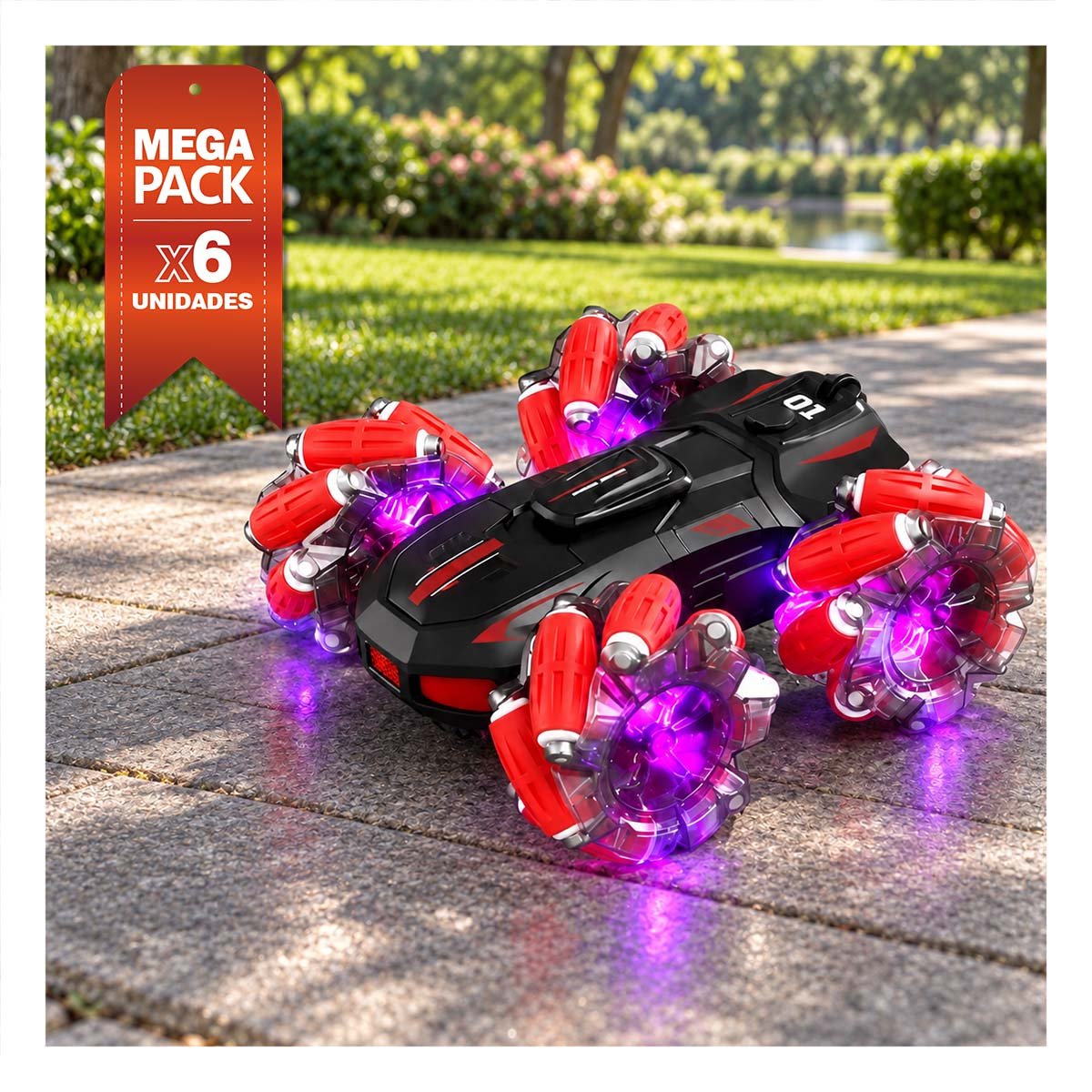 PACK6 CARRO ACROBATICO CON CONTROL REMOTO Y RELOJ CONTROL PARA NINO COLOR ROJO YPAPEL REGALO - 1