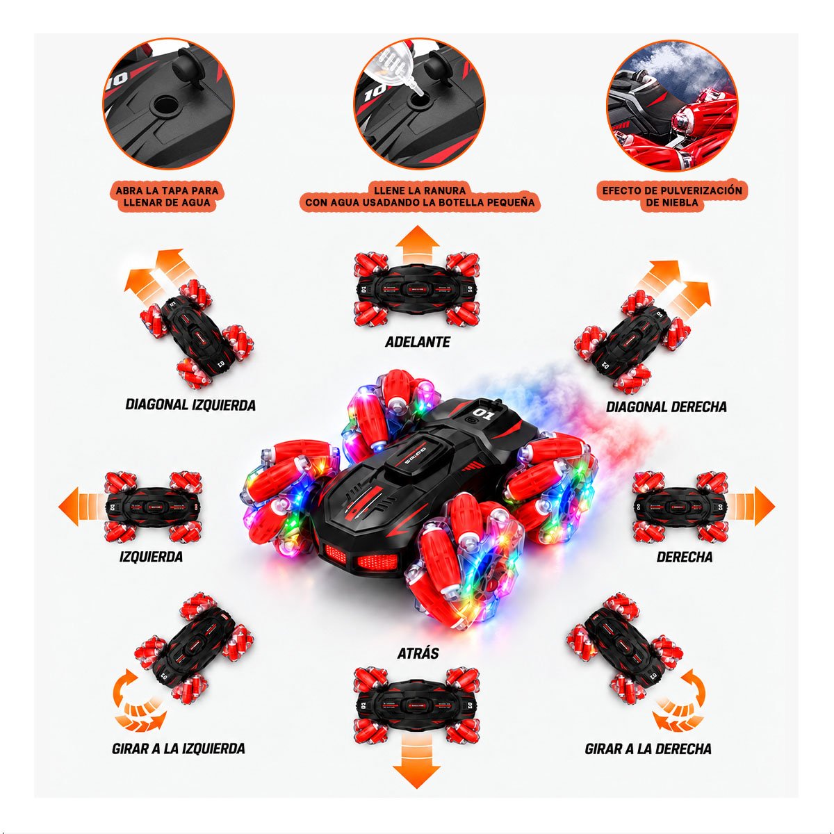 PACK6 CARRO ACROBATICO CON CONTROL REMOTO Y RELOJ CONTROL PARA NINO COLOR ROJO YPAPEL REGALO - 2