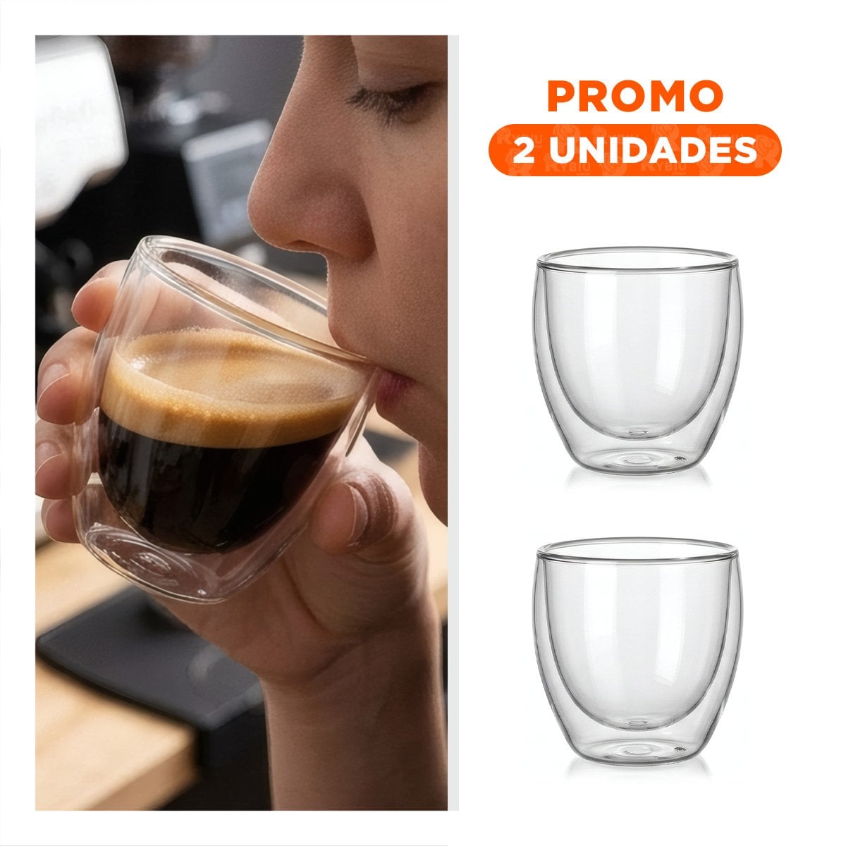 PACK2 VASO DE VIDRIO PARA ESPRESSO TRANSPARENTE CON DOBLE CAPA 6,5X6CM YREGALO STICKER - 1