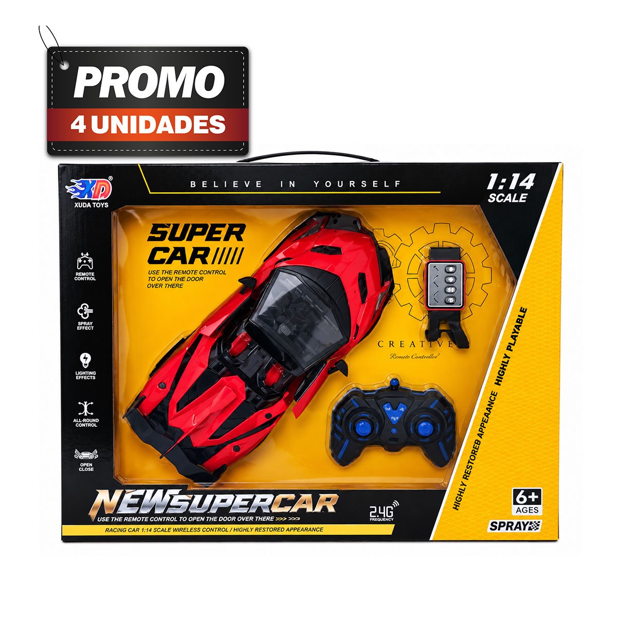 PACK4 AUTOMOVIL A CONTROL REMOTO CON RELOJ PARA NINOS DE JUGUETE DIVERTIDO EN ROJO - 1
