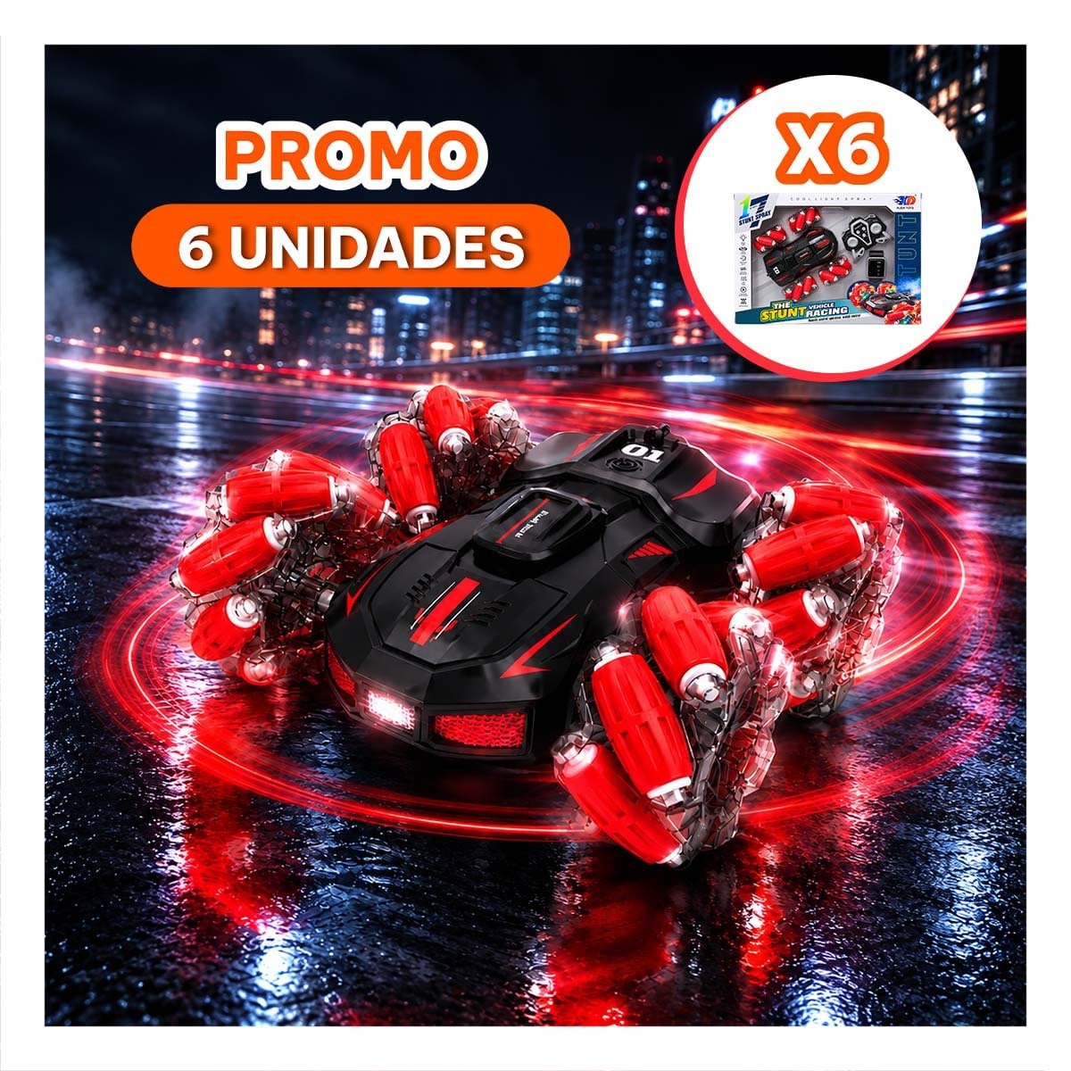 PACK6 VEHICULO ACROBATICO CON CONTROL REMOTO Y RELOJ CONTROL PARA NINOS YREGALO STICKER - 1