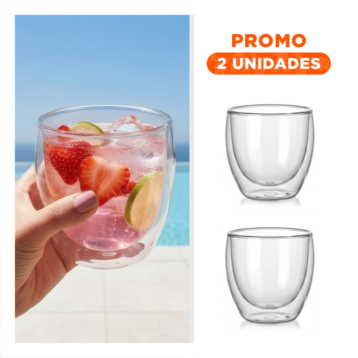 PACK2 VASO DE VIDRIO PARA ESPRESSO TRANSPARENTE CON DOBLE CAPA 10X10CM YREGALO STICKER - 1