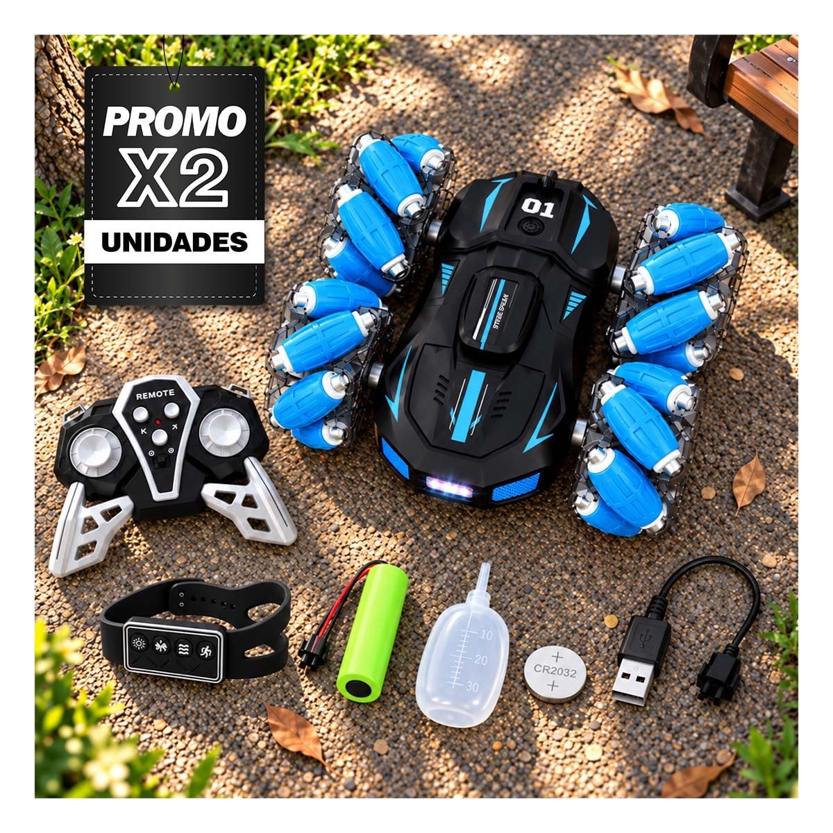 PACK2 BOLIDO ACROBATICO CON CONTROL REMOTO AZUL Y RELOJ CONTROL PARA NINOS EN CASA - 1