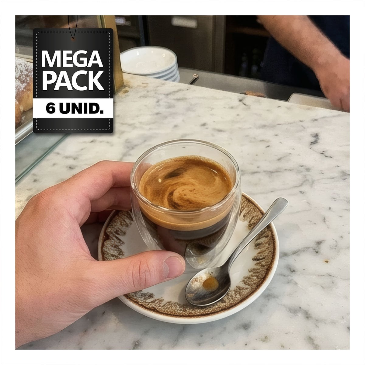 PACK6 VASO TRANSPARENTE PARA ESPRESSO DE VIDRIO CON DOBLE CAPA 6,5X6CM EN CASA - 1