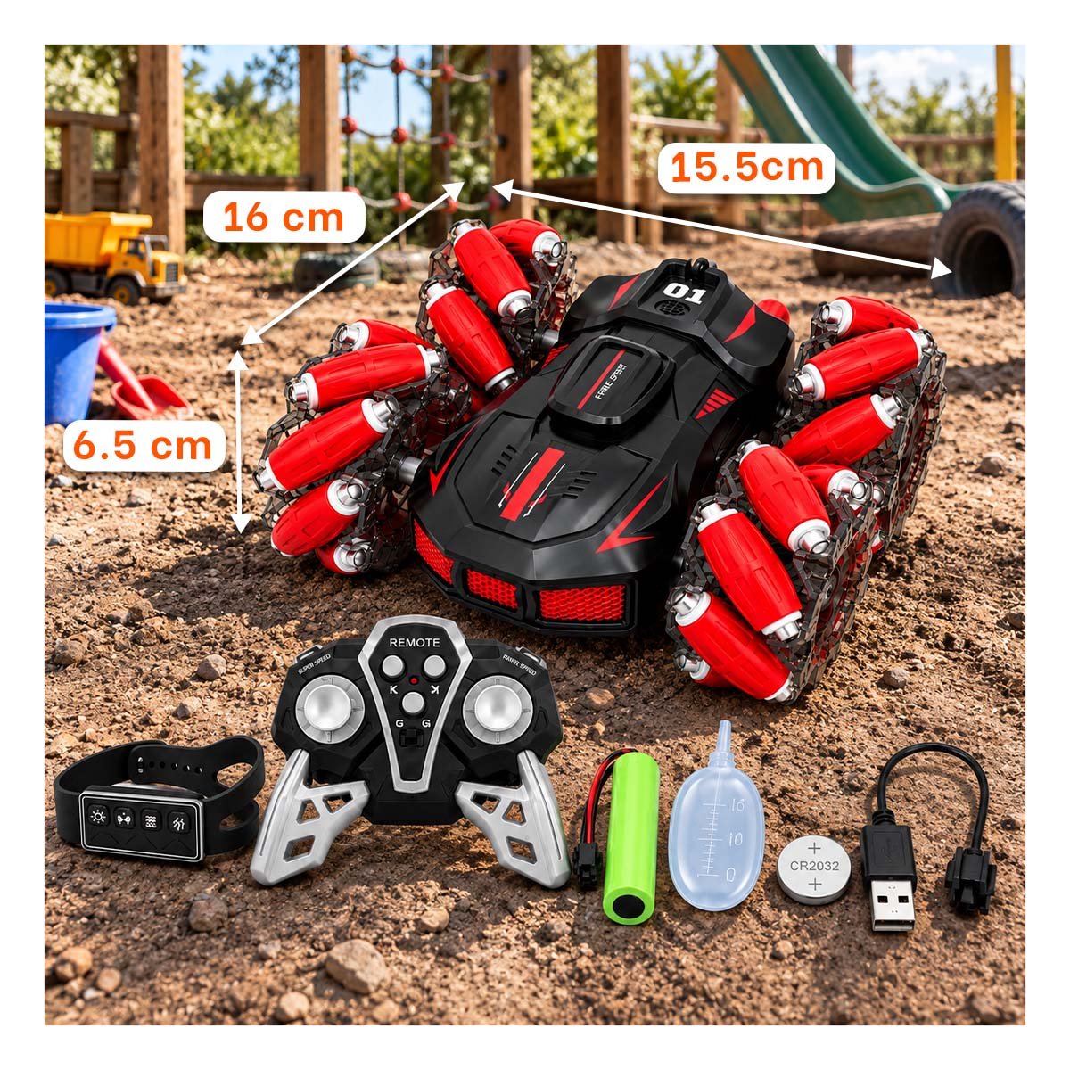 PACK2 BOLIDO ACROBATICO A CONTROL REMOTO Y RELOJ CONTROL PARA NINOS COLOR ROJO - 2