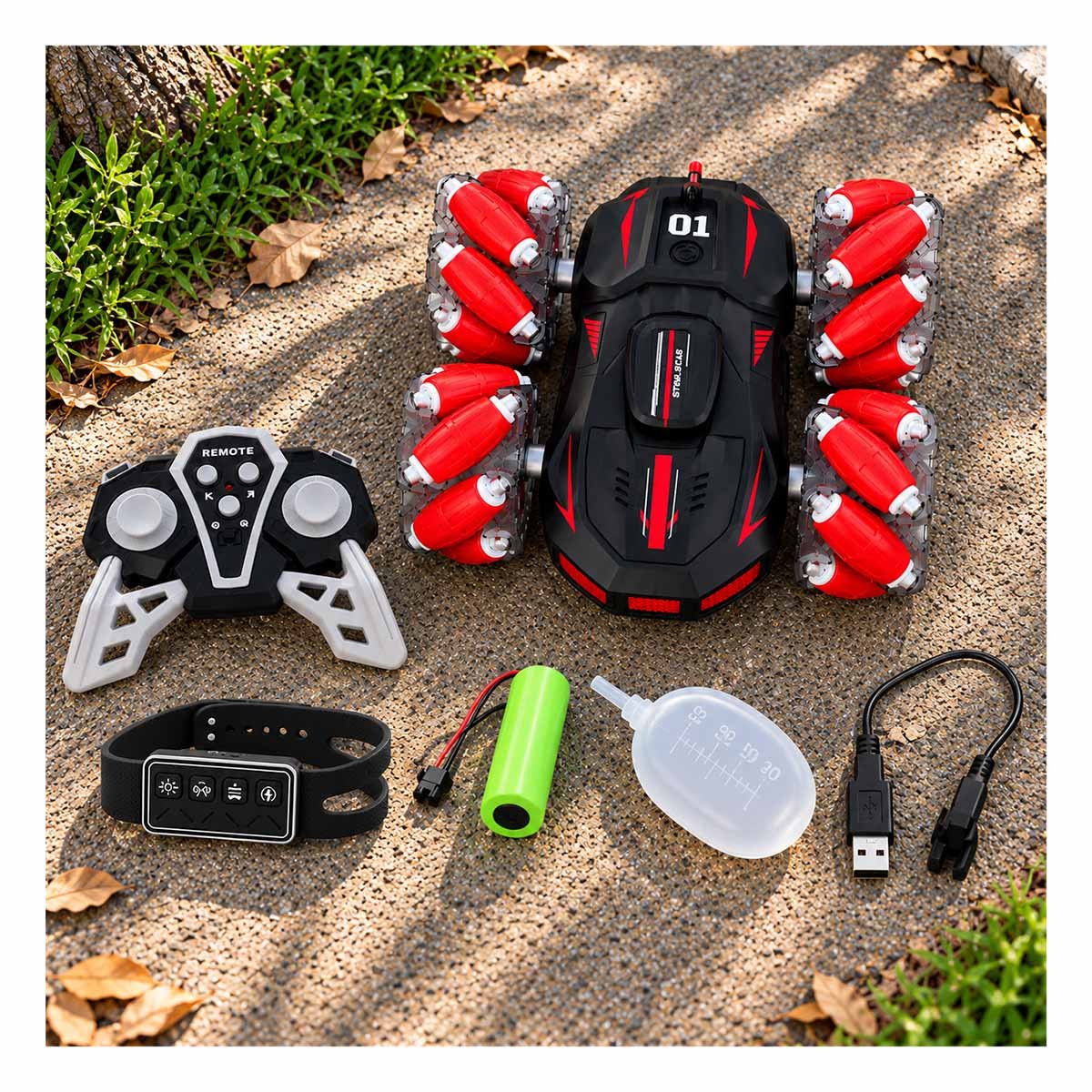 PACK2 BOLIDO ACROBATICO A CONTROL REMOTO Y RELOJ CONTROL PARA NINOS COLOR ROJO - 3