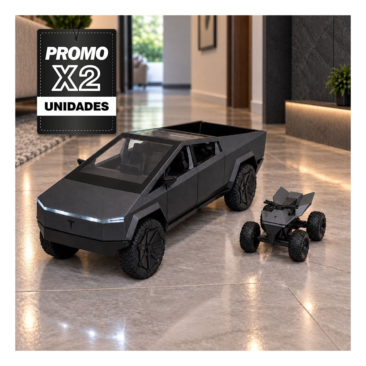 PACK2 CAMIONETA CYBERTRUCK JUGUETE A CONTROL REMOTO PARA NINOS PLOMO OSCURO - 1