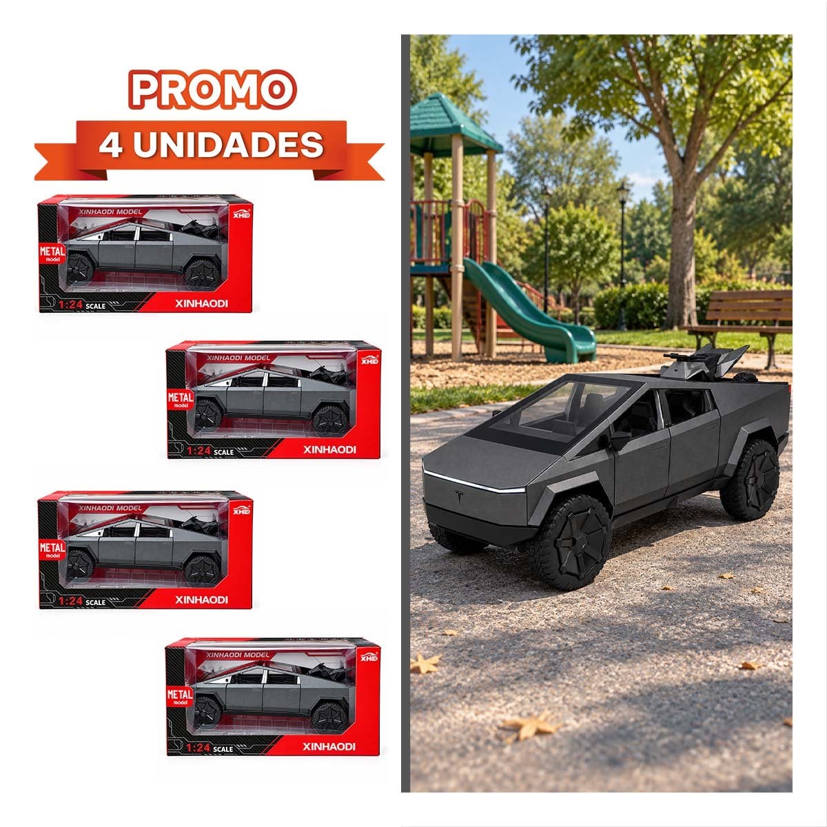 PACK4 YIP DE JUGUETE CYBERTRUCK A CONTROL REMOTO Y BATERIA RECARGABLE YREGALO STICKER - 1