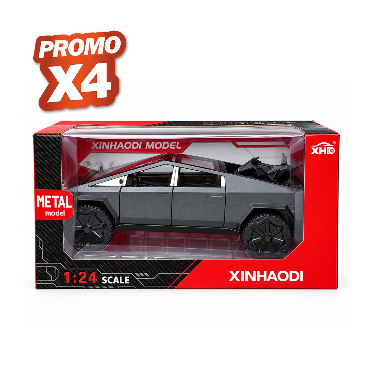 PACK4 MOVIL CYBERTRUCK A CONTROL REMOTO JUGUETE PARA NINOS PLOMO OSCURO YPAPEL REGALO - 1