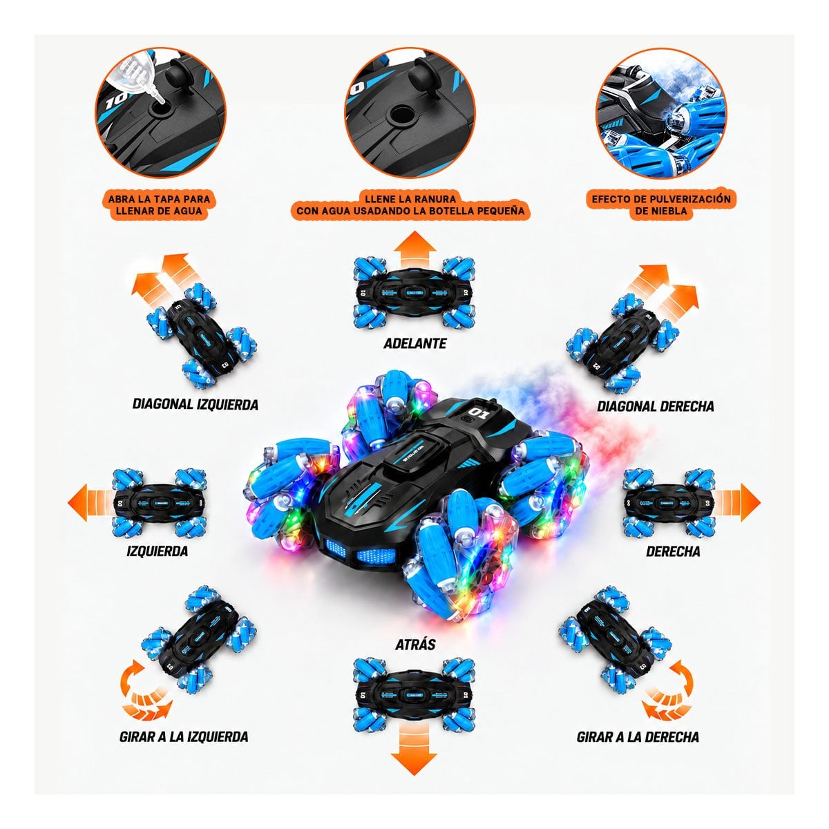 CARRO ACROBATICO CON CONTROL REMOTO Y RELOJ DE PULSERA RECARGABLE PARA NINOS Y PAPEL REGALO - 4