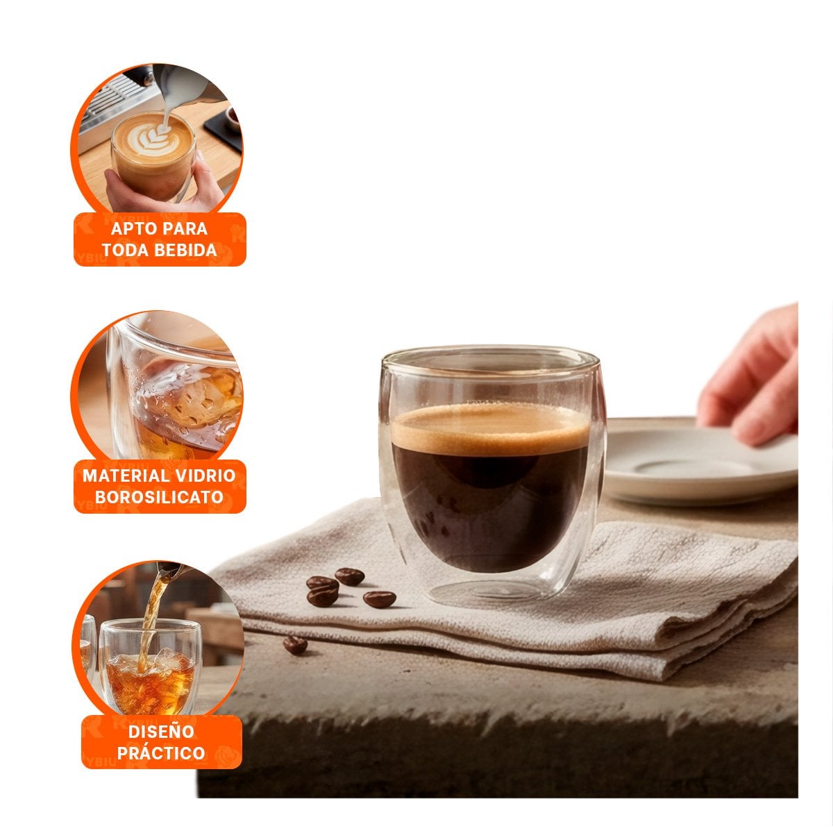 VASO DE VIDRIO DOBLE CAPA TRANSPARENTE PARA ESPRESSO 10X10CM PARA CAFÉ - 4