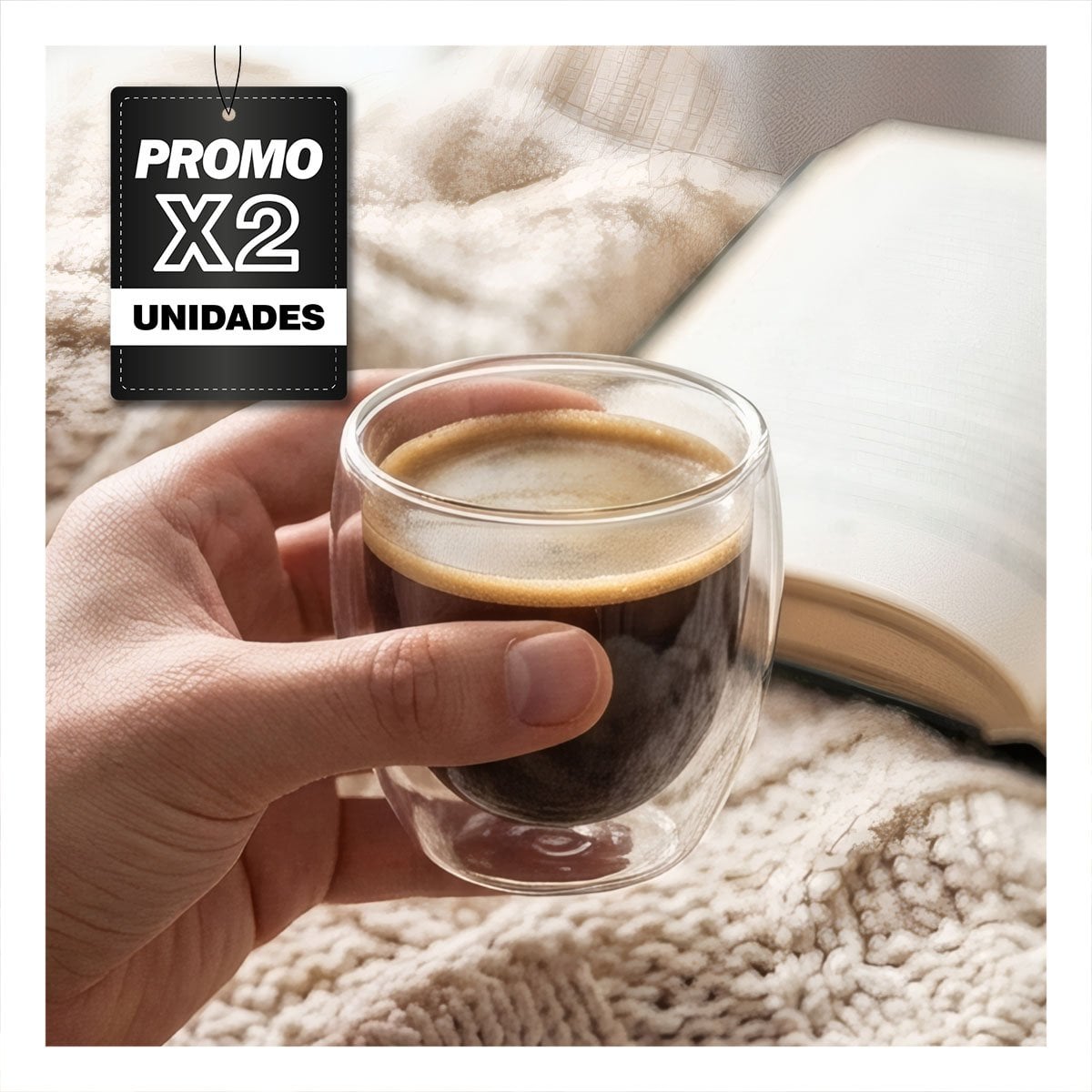 PACK2 TAZA DE VIDRIO TRANSPARENTE PARA CAFÉ ESPRESSO CON DOBLE CAPA 6,5X6CM - 1