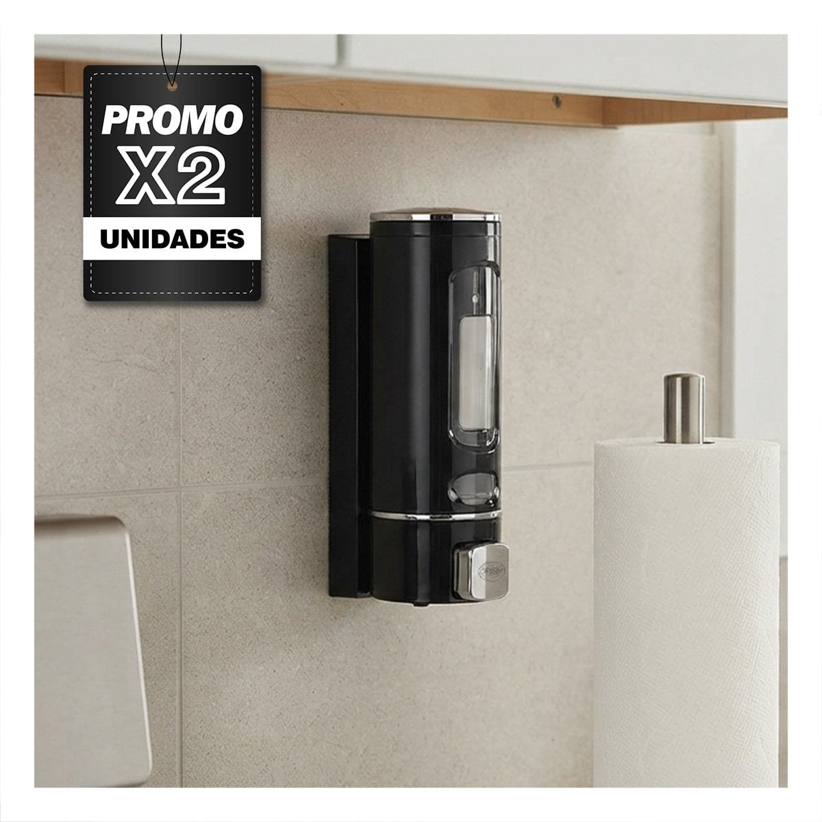 PACK2 DOSIFICADOR DE LIQUIDOS DE PARED PARA BANO Y COCINAS EN COLOR NEGRO 500 ML - 1