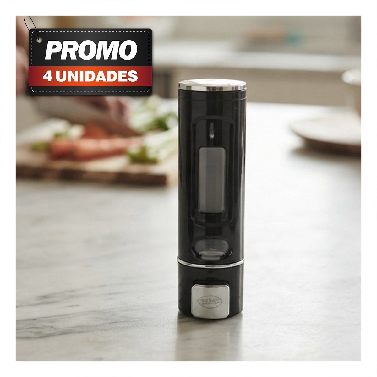 PACK4 DISPENSADOR DE LIQUIDOS DE PARED PARA EL BANO Y COCINA EN COLOR NEGRO 500 ML - 1
