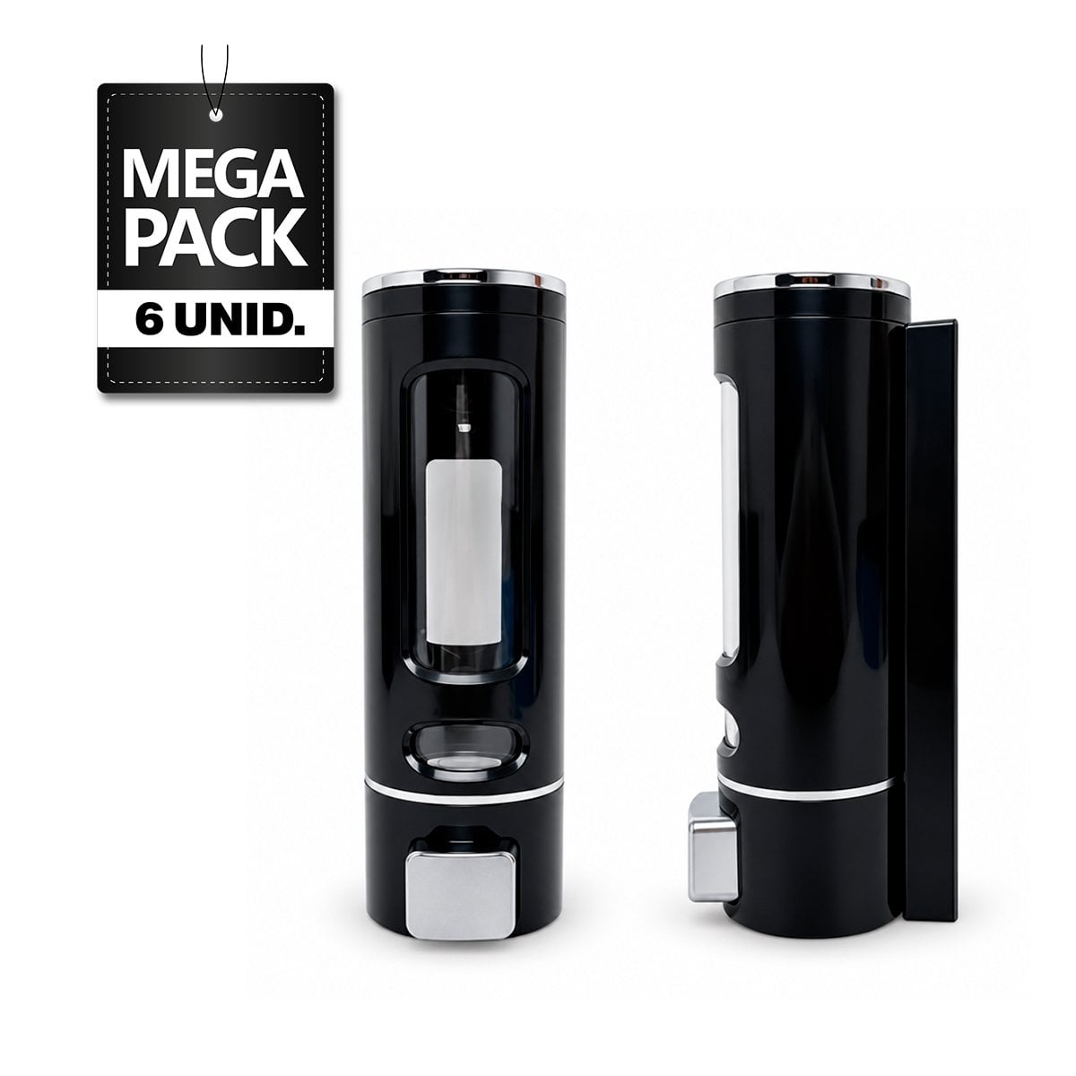 PACK6 DESPACHADOR DE LIQUIDOS DE PARED PARA BANO Y COCINA EN COLOR NEGRO DE 500 ML - 1