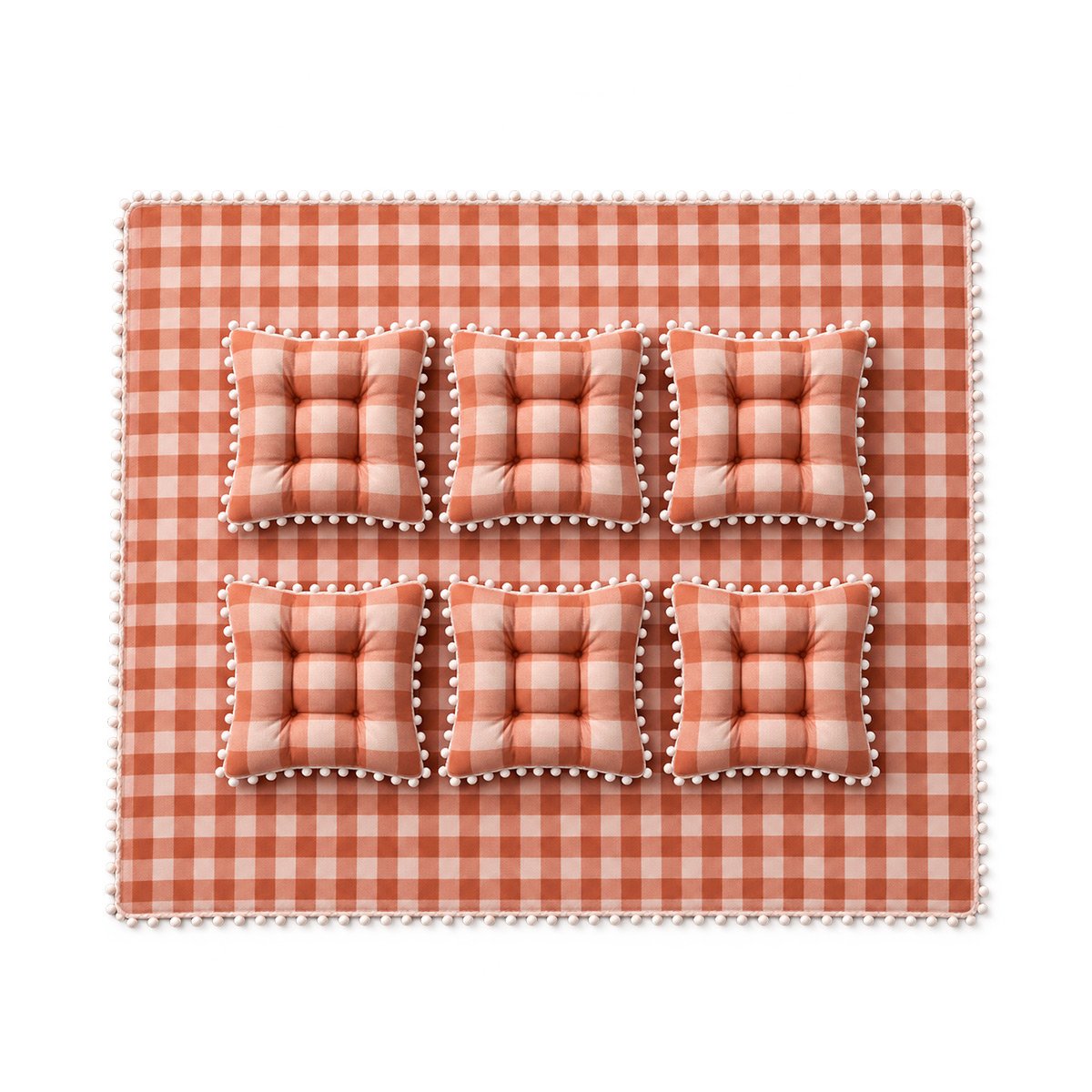 COBERTOR PICNIC Y 4 COJINES CON POMPONES PARA JUGAR EN LA FAMILIA EN EL JARDIN Y LIGAS REGALO - 1