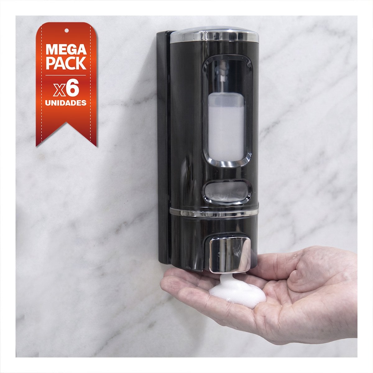 PACK6 EXPENDEDOR DE LIQUIDOS DE PARED PARA CASA EN BANO Y COCINAS NEGRO 500 ML YPAPEL REGALO - 1