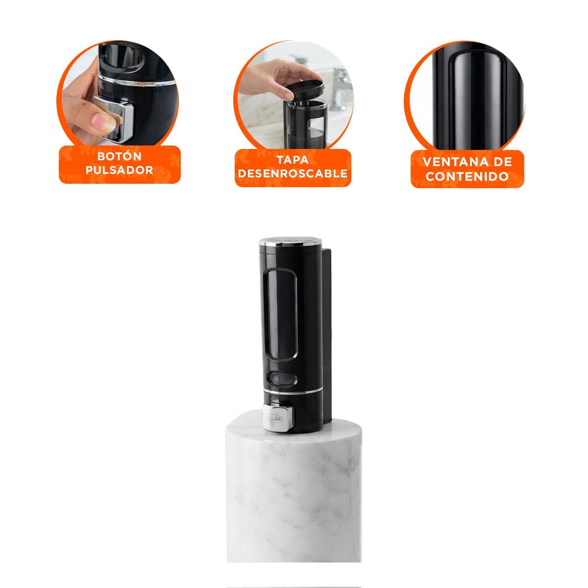 PACK6 EXPENDEDOR DE LIQUIDOS DE PARED PARA CASA EN BANO Y COCINAS NEGRO 500 ML YPAPEL REGALO - 2