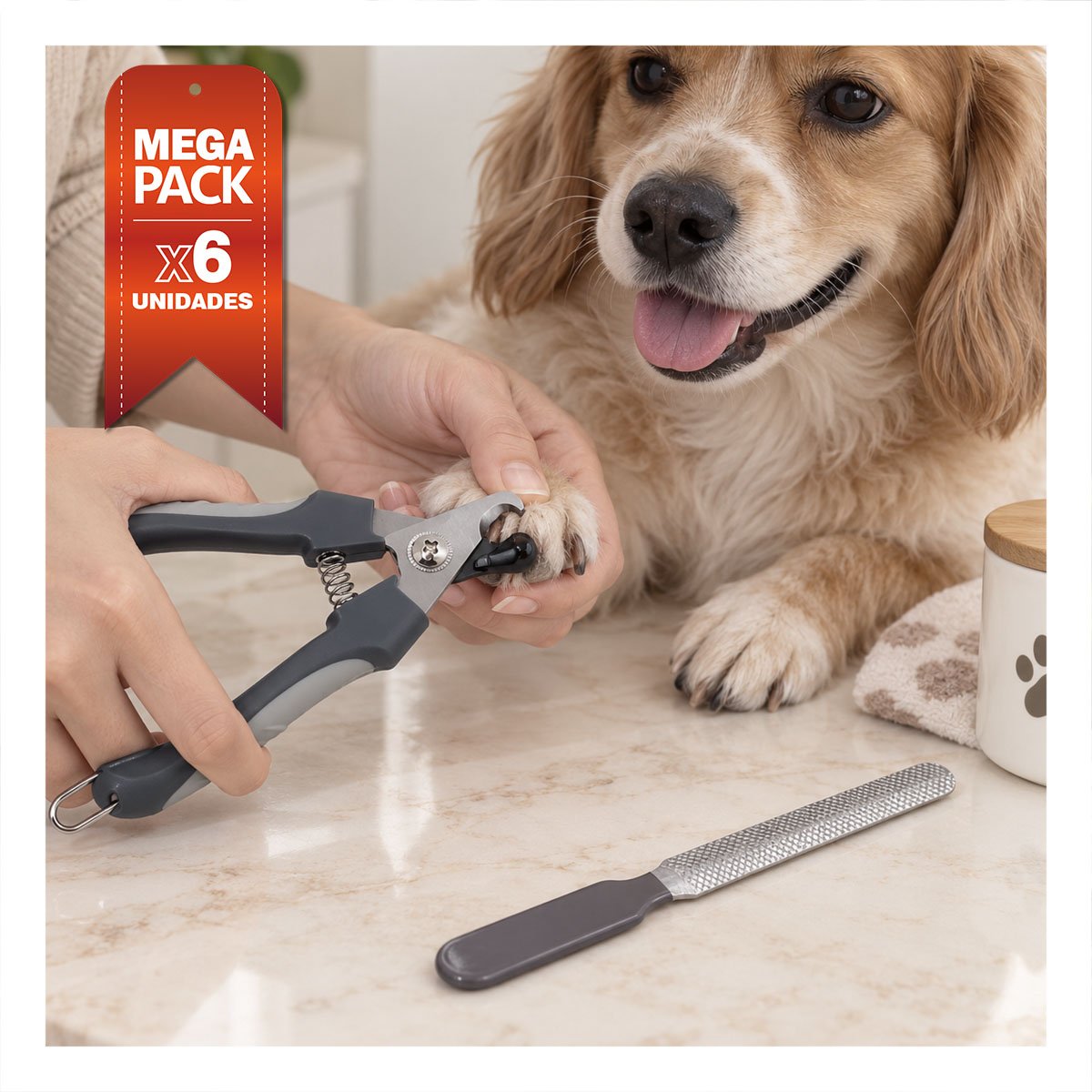 PACK6 ALICATE PARA UÑAS GRANDE PLOMO CON CORTA UÑA Y LIMA PARA MASCOTAS YPAPEL REGALO - 1