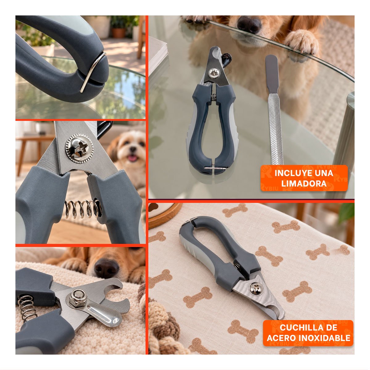 PACK4 CORTADOR UÑA PARA MASCOTAS CON LIMA INTEGRADA GRANDE PLOMO - 4