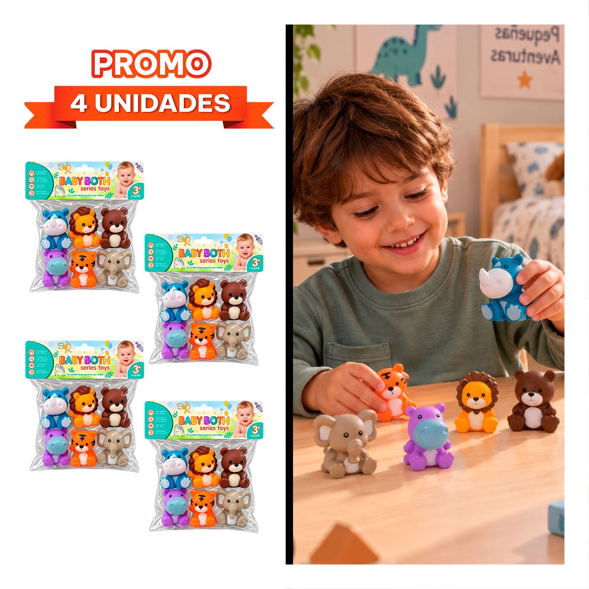 PACK4 JUEGO BOLSA DE ANIMALES SALVAJES DE 6 PIEZAS CHIRRIADOR PARA CASA YREGALO STICKER - 1