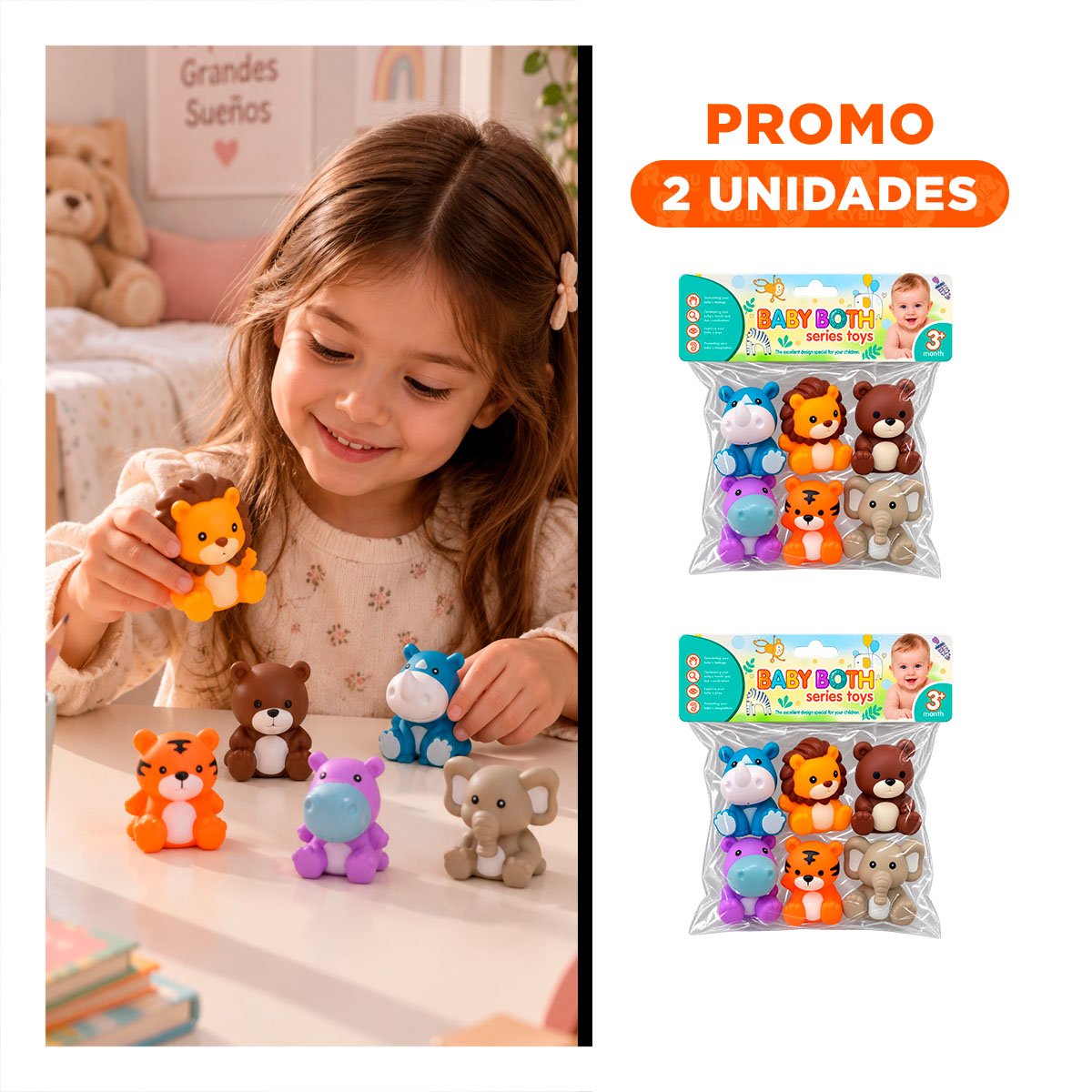 PACK2 JUEGO BOLSA CON ANIMALITOS SILVESTRES CHIRRIADORAS EN MULTICOLOR YREGALO STICKER - 1