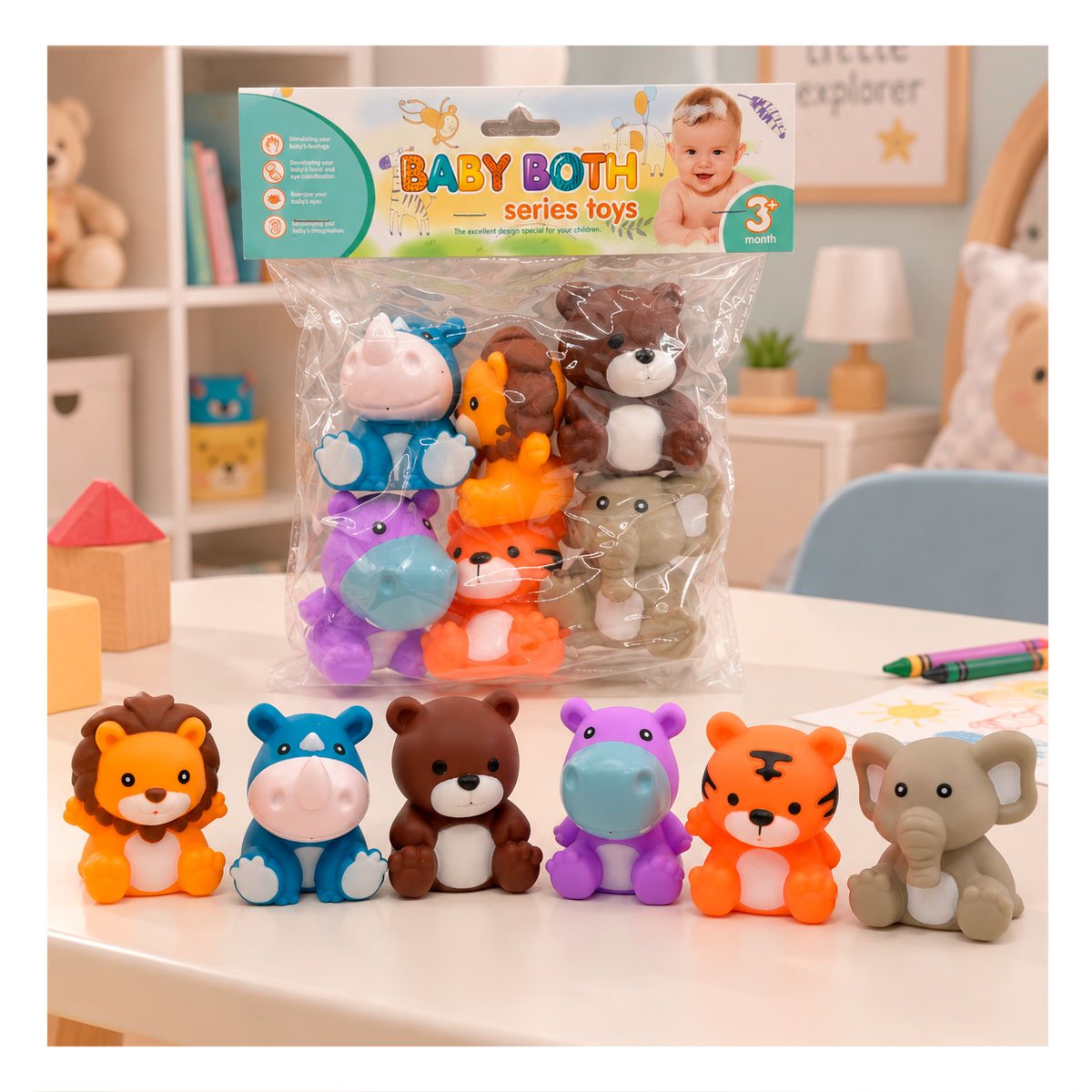 PACK2 JUEGO BOLSA CON ANIMALITOS SILVESTRES CHIRRIADORAS EN MULTICOLOR YREGALO STICKER - 3