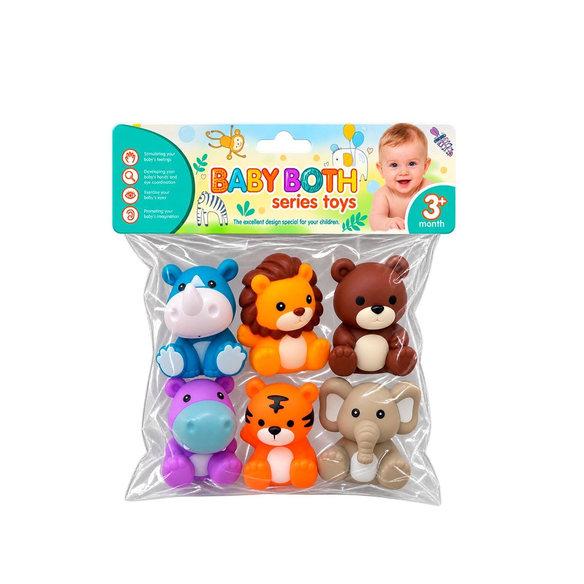 PAQUETE DE BOLSA DE JUGUETES CON ANIMALES SILVESTRES DE 6 UNIDADES CHIRRIANTES Y LIGAS REGALO - 1