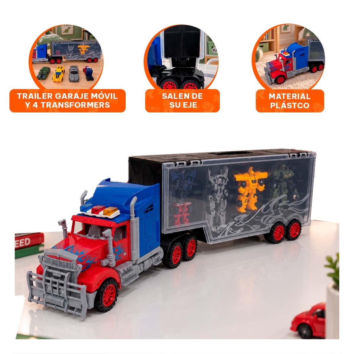 PACK4 CARRO MULTICOLOR GARAJE MOVIL Y ROBOTS TRANSFORMERS CONVERTIBLES EN CASA YREGALO STICKER - 4