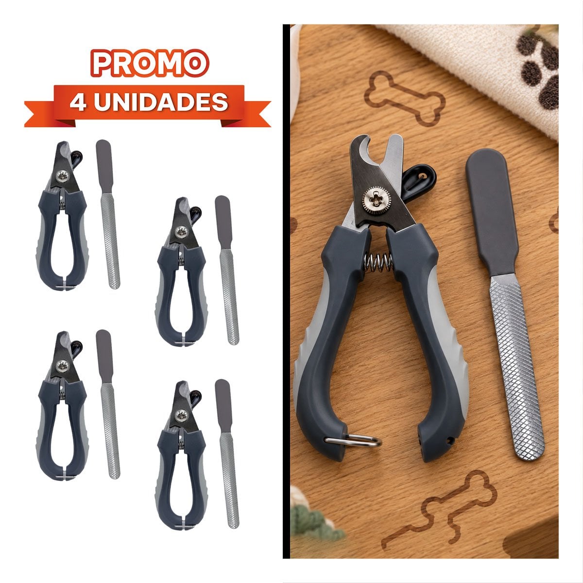 PACK4 CORTA UÑA ALICATE Y LIMA PARA MASCOTAS GRANDE PLOMO CON ACABADO PRACTICO YREGALO STICKER - 1