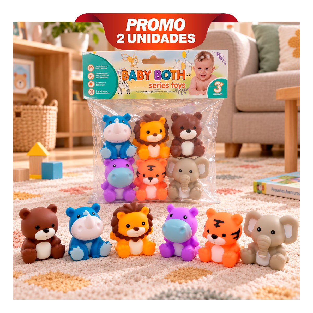 PACK2 KIT BOLSA DE JUGUETES INFANTILES CON FAUNA SILVESTRE DE PIEZAS CHIRRIADORAS YPAPEL REGALO - 1