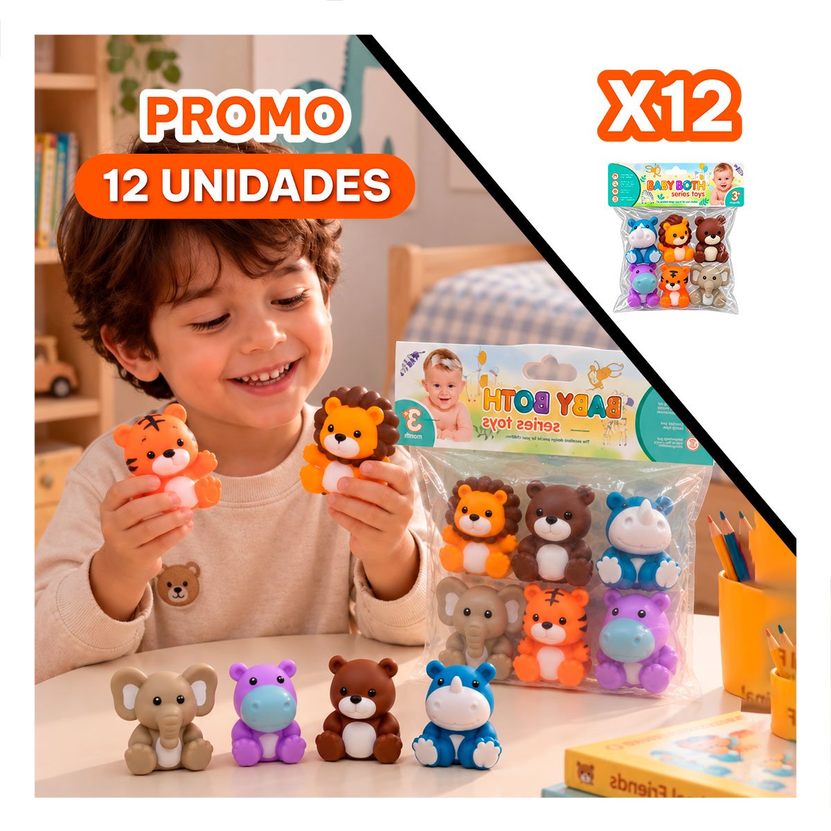 PACK12 COLECCION DE 6 ANIMALES SILVESTRES CHIRRIANTES PARA LA ESTIMULACION YREGALO STICKER - 1