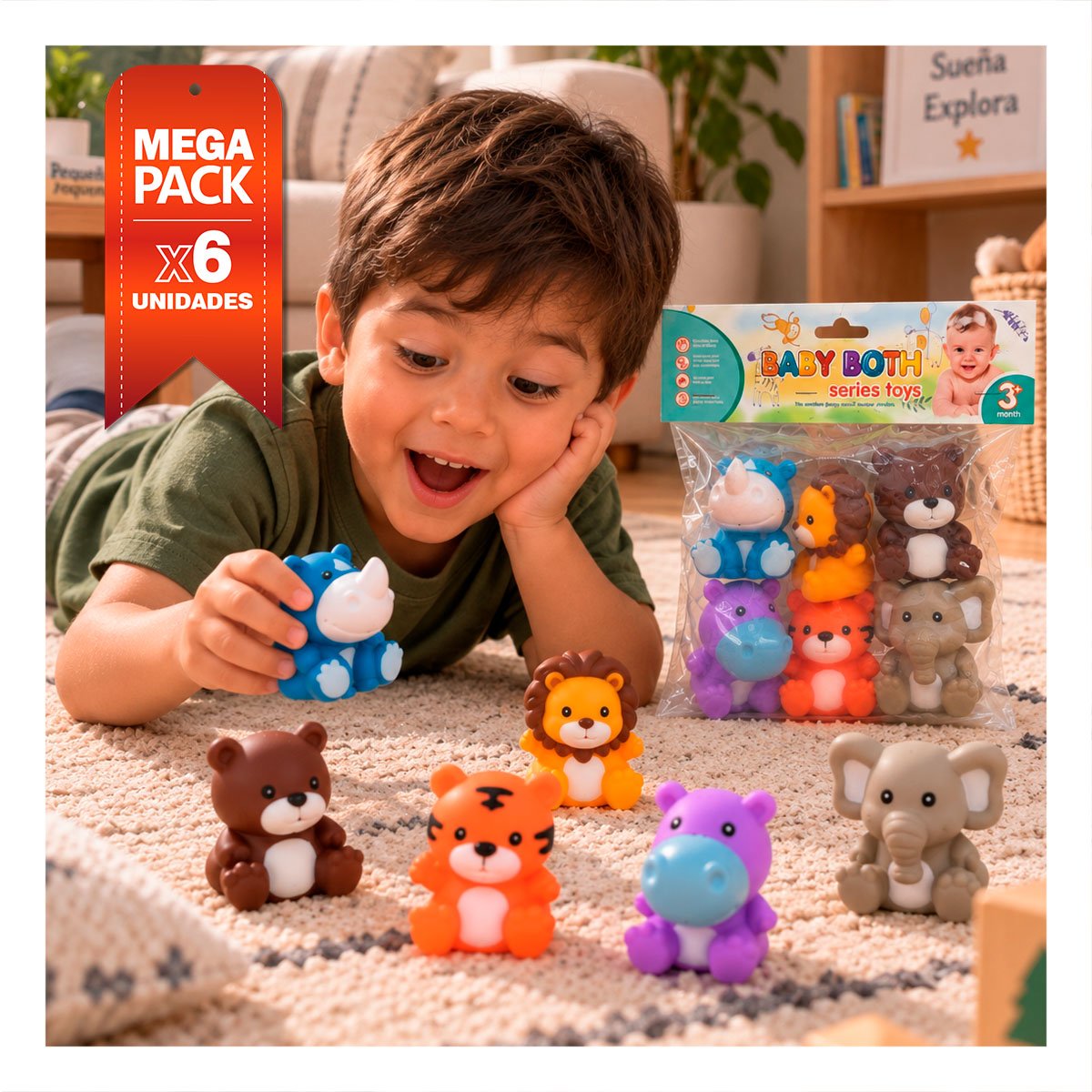 PACK6 COLECCION DE CRIATURAS SALVAJES CON 6 JUGUETES CHIRRIANTES PARA LOS NINOS YPAPEL REGALO - 1
