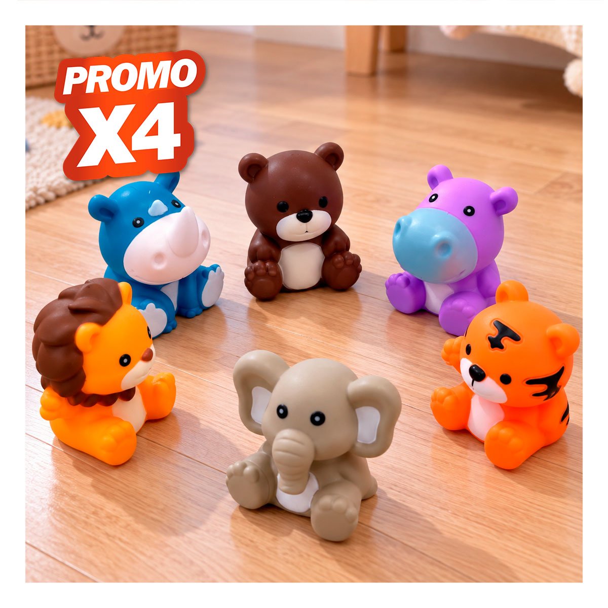PACK4 SET DE JUGUETES CON ANIMALES SILVESTRES 6 PIEZAS SONORAS PARA NINOS YPAPEL REGALO - 1