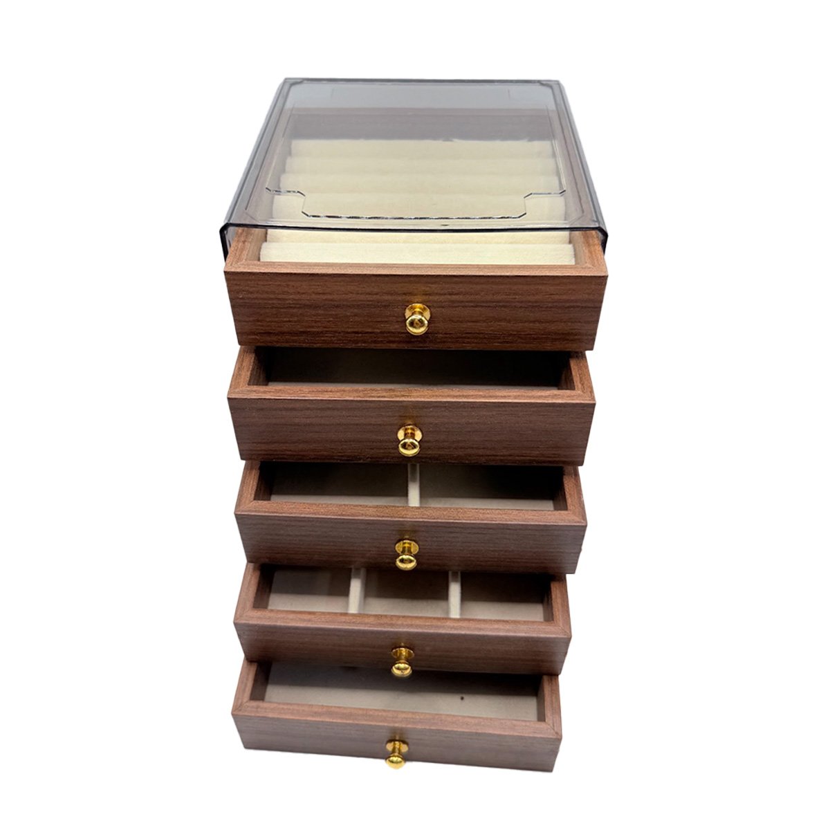 JOYERO PARA JOYAS CON 5 NIVELES 13X15X18.5CM MARRON Y LIGAS REGALO - 1