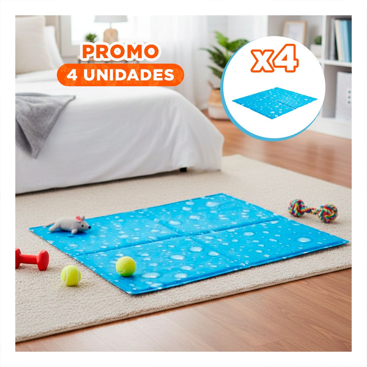 PACK4 BASE FUNCIONAL PARA SALA DORMITORIO ESTILO BURBUJAS 40X60CM M CELESTE YPAPEL REGALO - 1