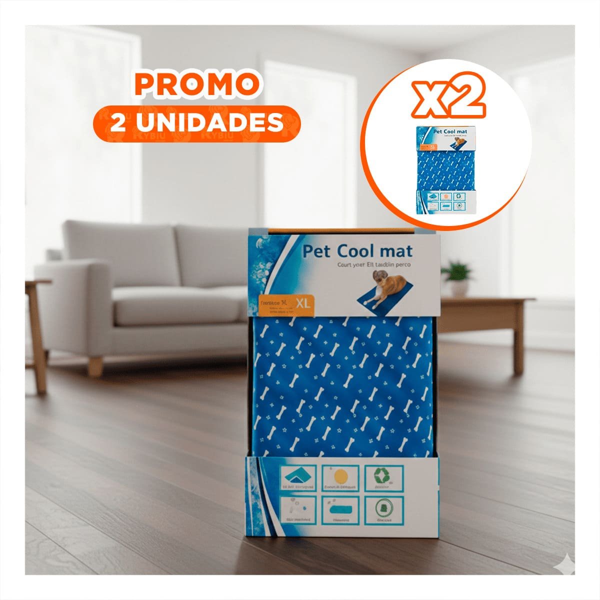 PACK2 COLCHONETA ESPACIOSA PARA PERRO GRANDE PATRON HUESITOS 81X96CM XL AZUL YPAPEL REGALO - 1