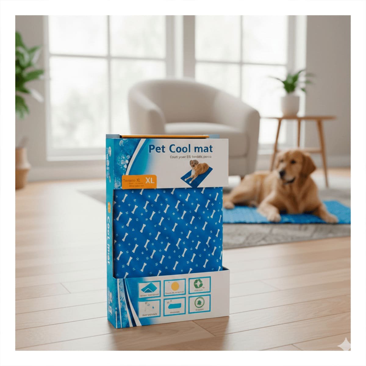 TAPIZ CON SISTEMA DE ENFRIAMIENTO ESTAMPADO HUESITOS 81X96CM XL AZUL - 1
