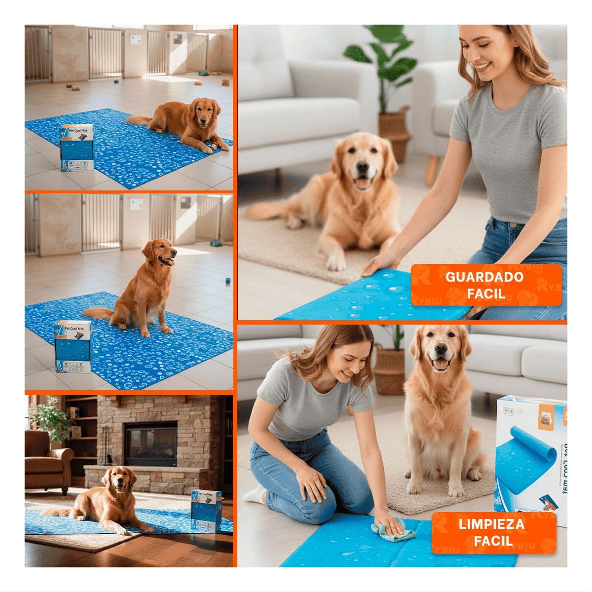 ALFOMBRA AMPLIA PARA PERRO EN CLIMA CALIDO PATRON BURBUJAS 81X96CM XL CELESTE YPAPEL REGALO - 3