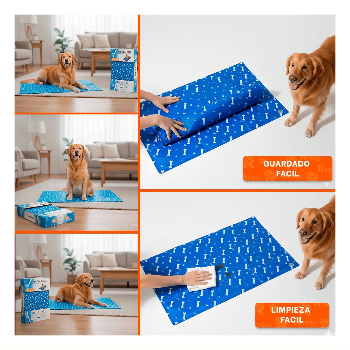 TAPIZ ESPACIOSO PARA PERRO MEDIANO PATRON HUESITOS 81X96CM XL AZUL YPAPEL REGALO - 3