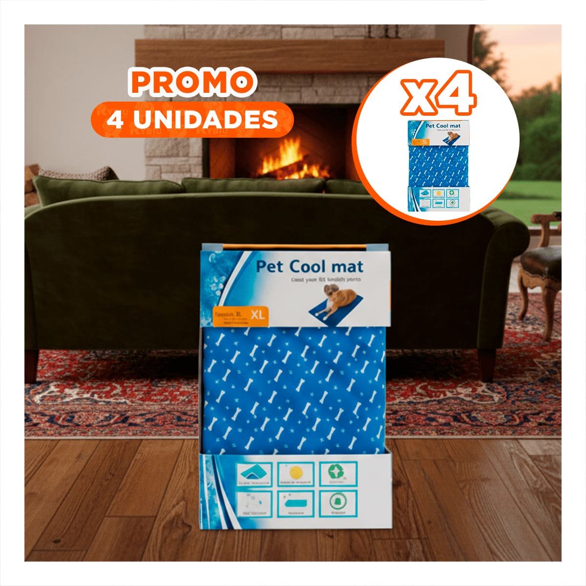 PACK4 COLCHONETA PARA MASCOTAS ACTIVAS CON ESTAMPADO HUESITOS 81X96CM XL AZUL YPAPEL REGALO - 1