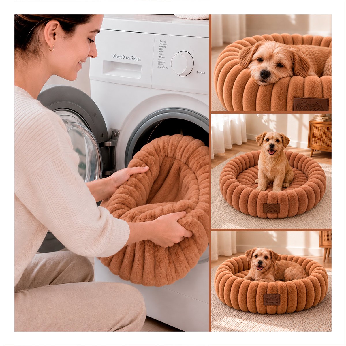PACK4 COLCHON DONA A RAYAS PARA MASCOTAS Y PERROS SUAVE Y COMODO PARA EL USO MARRON - 4