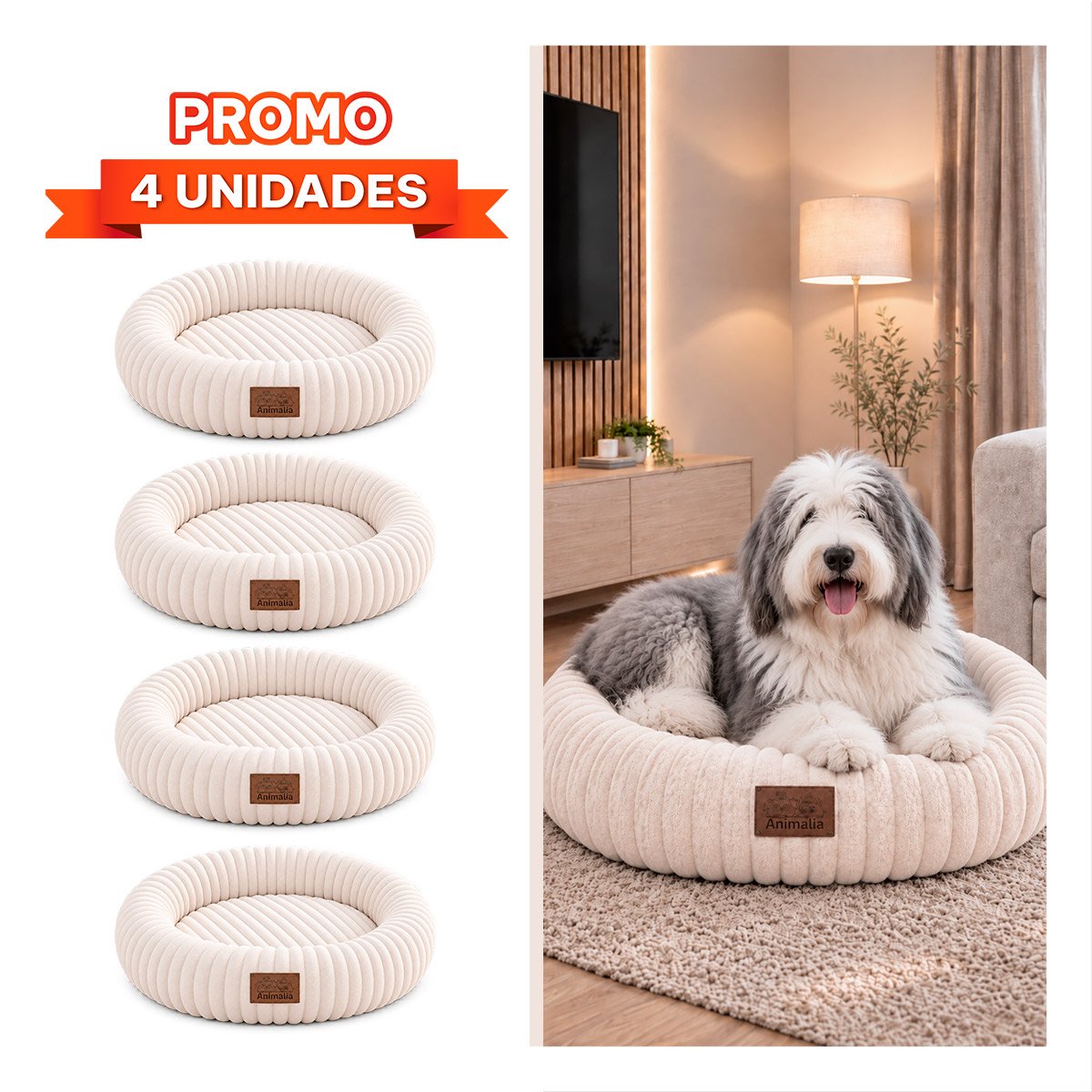 PACK4 REFUGIO REDONDO TIPO DONA EN RAYAS CREMA PARA MASCOTAS DE DESCANSO SUAVE YREGALO STICKER - 1