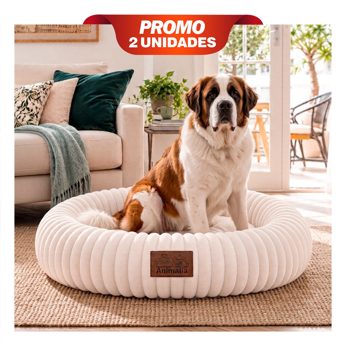 PACK2 SOFA REDONDO DONA CON RAYAS CREMA PARA PERROS Y GATOS EN DESCANSO COMODOS YPAPEL REGALO - 1