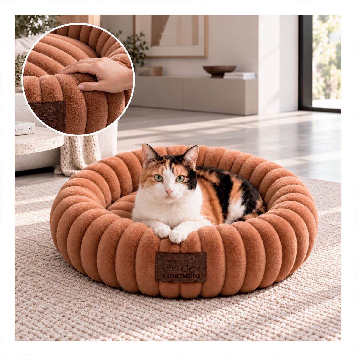 COLCHONETA DONA A RAYAS PARA MASCOTAS Y PERROS SUAVE PARA DESCANSO MARRON Y PAPEL REGALO - 1