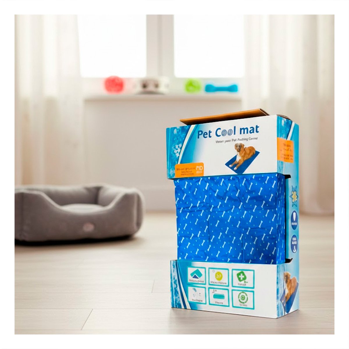 TAPETE TERMICO PARA PERRO Y GATO PATRON HUESITOS 50X65CM MD AZUL YPAPEL REGALO - 1