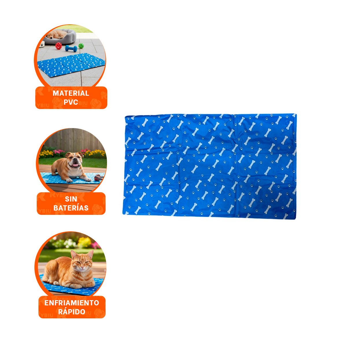 TAPETE TERMICO PARA PERRO Y GATO PATRON HUESITOS 50X65CM MD AZUL YPAPEL REGALO - 5
