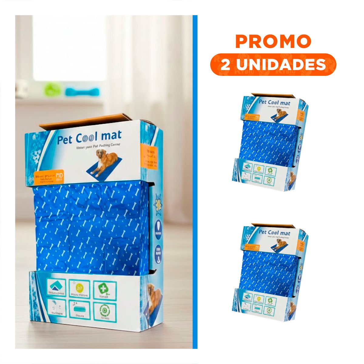 PACK2 COLCHONETA REGULADORA DE TEMPERATURA PATRON HUESITOS 50X65CM MD AZUL YREGALO STICKER - 1