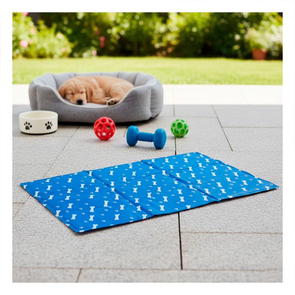 TAPETE GEL FRIO PARA MASCOTA PATRON HUESITOS 50X65CM MD AZUL - 1