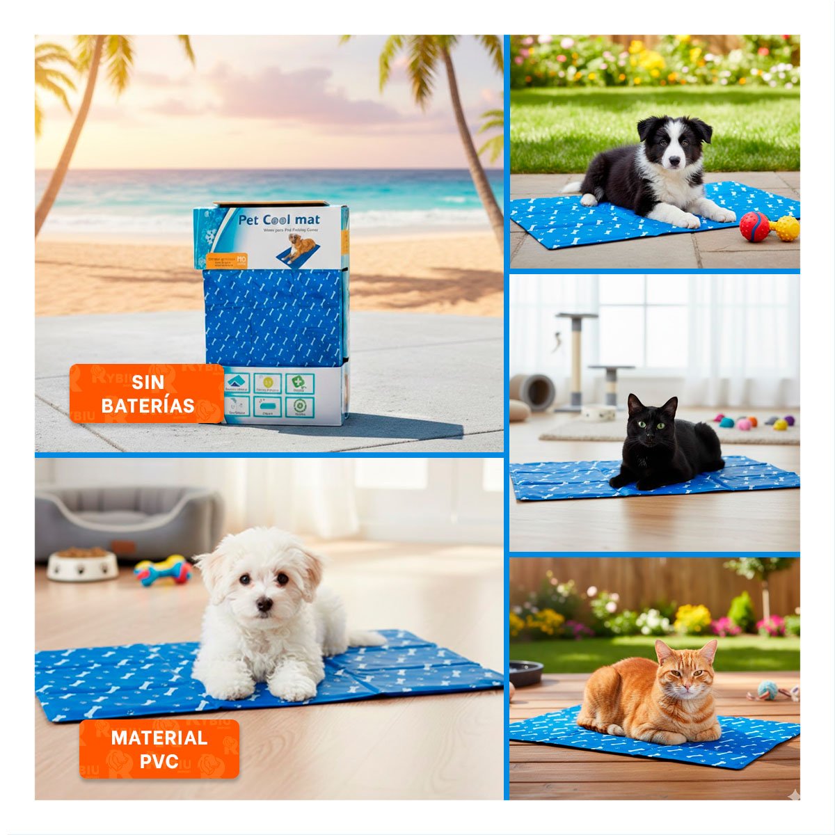 TAPETE GEL FRIO PARA MASCOTA PATRON HUESITOS 50X65CM MD AZUL - 2
